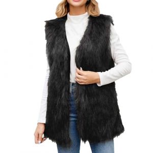 G&eacute;n&eacute;rique Gilet Fausse Fourrure Femme Manteau Fourrure Sans Manches Doux Moelleux Veste Polaire Hiver Chaud Manteau Laine Fluffy Couleur Unie Blouson Confortable Gilet Chaud Femme Noir XL (Zawalud, neuf)