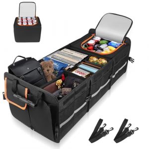 105L Rangement Coffre de Voiture, Trunk Organizer Organisateur Coffre Voiture avec 25L Sac Isolant Amovible, 7 Compartiments Ajustables,Sac de Rangement Pliable avec Couvercle,Fond Antid&eacute;rapant (Maksimshopco, neuf)