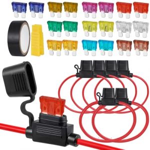 Ysimple 6pcs Porte-Fusibles 12AWG(2)+14AWG(2)+16AWG(2), Porte Fusible Voiture 12V Etanche avec 20 Fusibles voiture 3A/5A/7.5A/10A/15A/20A/25A/30A/35A/40A, Kit de Fusible Plat pour Voiture/Camion/Moto (yuefuq, neuf)