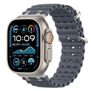 Astorgos Bracelet Ocean Compatible avec Apple Watch Ultra 3/2/1 49mm,S11/S10 46mm,9/8/7 45mm,SE3/SE2/SE/6/5/4 44mm,3/2/1 42mm,Bracelet de Montre Sport avec Connecteur en M&eacute;tal Homme, Argent/Bleu Ancre (cuiyuhao, neuf)