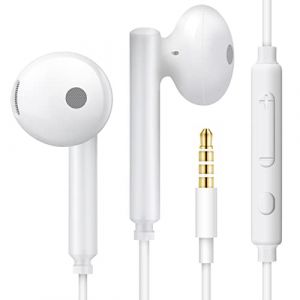 MAS CARNEY WH6 Casque avec Filaire, Semi in Ear Câble Ecouteurs avec Câble 3.5 pour MP3/MP4, iPad, Honor 6X/7X/8X/9/10, Huawei, Samsung Galaxy S6/S7/S8, Redmi Note 8/9 - Blanc (J&Y Smart, neuf)