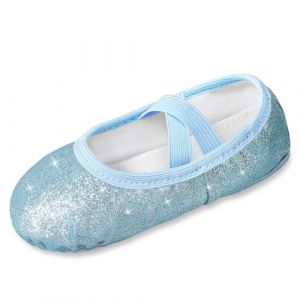 Comfyouth Chaussures de ballet pour filles - Chaussures de danse &agrave; paillettes - Semelle fendue - Ballerines plates en cuir avec sangles crois&eacute;es &eacute;lastiques pour tout-petits enfants, bleu, 22 EU (Comfyouth, neuf)