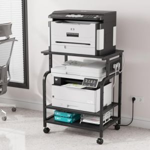 OYRREU Table d'Imprimante 3 Niveaux avec Prise USB et roulettes | Support pour Imprimante 3D, Laser et Presse à Chaud | Meuble Bureau avec Étages Réglables pour Maison et Bureau (Noir) (EN-HOME, neuf)