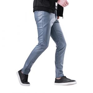 DUHENWU Jean en cuir synth&eacute;tique pour homme - Effet mouill&eacute; - Long - Coupe ajust&eacute;e - Confortable - Stretch - Noir - Pantalon de motard - Avec poches - Brillant - Coupe-vent, O bleu., XXL (ritogf, neuf)