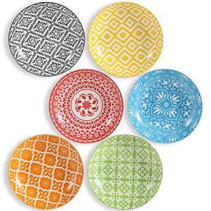 Assiette Creuse Porcelaine Service - Lot de 6 Colorées - Assiette Ceramique a Pates | Salade | Soupe | Risotto | Couscous - Passe au lave vaisselle et au micro onde - 20 cm (AHX-EU, neuf)