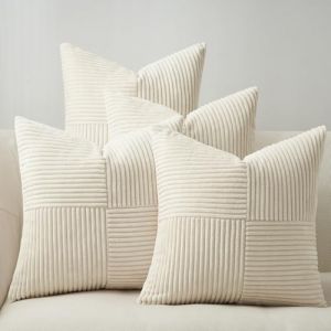 Topfinel Housse Coussin Beige 45x45cm Decoration Chambre Salon Maison Lot de 4 Housse de Coussin Moulin à Vent Canape Lit Jardin Déco Aesthetic Scandinave pour Canapé en Velours Côtelé (NoledarEU, neuf)