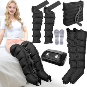 Bottes de pressoth&eacute;rapie pour jambes 6 chambres Machine de pressoth&eacute;rapie professionnelle pour abdomen Masseur Drainage Lymphatique Circulation, 0-240 Mmhg r&eacute;glables (bras + jambes + abdomen L) Noir (hhh-jhh, neuf)
