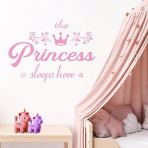 STNRST-IN Sticker mural en vinyle amovible Motif couronne de princesse rose La princesse dort ici Autocollants muraux DIY Coques et Stick Papier peint D&eacute;coration pour filles Enfants Chambre d'enfant (ningdemingchuang, neuf)