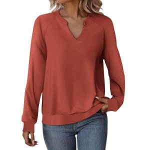 KHIRVWL Sweat Femme sans Capuche l&eacute;ger Pull col V Haut &eacute;l&eacute;gant en Coton Tunique &agrave; Manches Longues pour Femme uni Pull Ample et d&eacute;contract&eacute; t-Shirt d'automne Chemise de Travail (KHIRVWL-FR, neuf)