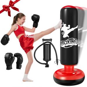 Sac de Frappe Enfant 160CM Ninonly Punching Ball Enfants avec Gants de Boxe Ultra-R&eacute;sistant PVC Gonflable Sac de Boxe Cadeaux pour Gar&ccedil;Ons et Filles 3-12 Ans pour Pratique du Karat&eacute;,Taekwondo Noir (qianlizhou us, neuf)