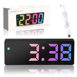 RISVOWO Réveil Numérique, Horloge Digitale avec Écran LED, Horloge Numérique avec Fonction Snooze, Horloges de Chevet Réveil Matin, Alimenté par USB, Batterie, Snooze, Température, Datetime (Coloré) (IACCARNONNA, neuf)