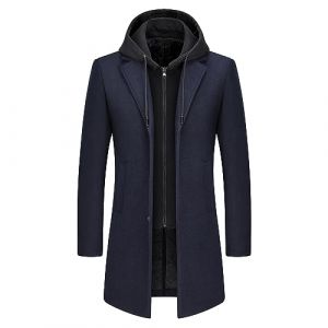 KUDMOL Manteau Homme en Laine &agrave; Capuche Amovible Chaud Long Trench-Coat pour Hiver Caban Parka Homme Slim Fit(Bleu Marin,XS) (KUDMOL-FR, neuf)