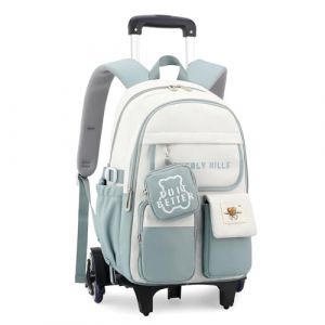 IvyH Sac à Dos à Roulettes pour Enfants, Cartable a Roulettes fille Primaire Sac D'école 6 Roues Chariot pour Garçons Filles (Vert) (IvyH, neuf)