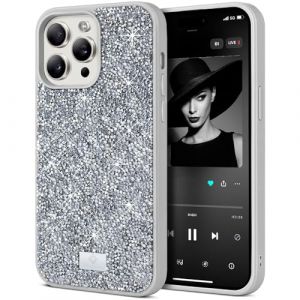 BEZ&reg; Coque pour iPhone 15 Pro Paillette, Coque Compatible avec iPhone 15 Pro Glitter, Series de Etuis avec Bling & Co., &Eacute;tui en Diamant Etincelant et &agrave; Cristal Bling, Argent Scintillant (TheBlingZ., neuf)