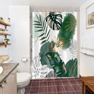 Rideau Douche Anti Moisissure, Uiiooazy Rideau de Douche 150x200cm Vert Tissu Lavable Tropical Nature Jungle Rideaux de Baignoire Feuilles de Palmier Imperm&eacute;able Rideaux Salle de Bain avec 10 Crochets (dongguibinjingpinxiaodianpu, neuf)