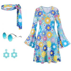 Jutrisujo Deguisement Disco Femme D&eacute;guisement Annee 80 Femme 60 70 90 Costume Remme Robe Vetement Halloween Hippie Carnaval Grande Taille Bleu M (jutrisujo Unique, neuf)
