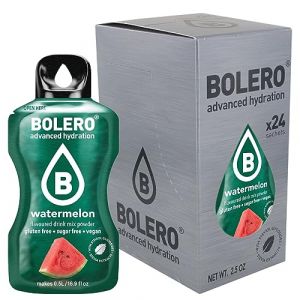 Bolero WATERMELON 24x3g | Jus en poudre sans sucre, &eacute;dulcor&eacute; &agrave; la st&eacute;via + vitamine C | pour enfants et sportifs | sans gluten, v&eacute;g&eacute;talien | saveur past&egrave;que (Bolero Adria, neuf)