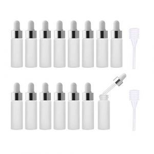 Enslz Lot de 15 mini flacons compte-gouttes vides en verre dépoli réutilisables avec bouchon à vis en métal et poire en caoutchouc 5 ml Argenté (Enslz, neuf)