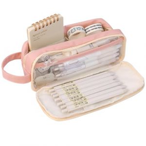 SHUOHONG Trousse Scolaire Pliable Grande Capacité, Fournitures Scolaires à Crayons Portable, Trousse Scolaire Fille à Crayons Zippée, Trousse Ecole, Trousse Double Compartiment (Rose) (SHUOHONG, neuf)