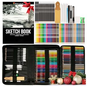 Zenacolor, Kit Dessin, Malette Dessin avec 24 Crayons Aquarelle, 12 Crayon de Couleurs, 12 Crayons metalliques, 12 Crayon Papier et Un Cahier pour Dessiner - 74 pi&egrave;ces (BMS France, neuf)