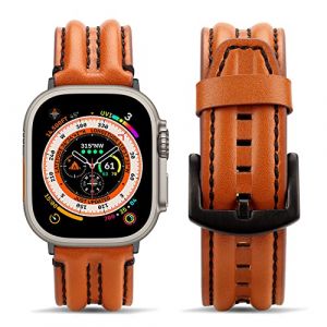 Tasikar Compatible pour Bracelet Apple Watch 42mm 44mm 45mm 46mm 49mm, Cuir Véritable Bande de Remplacement Compatible avec Apple Watch Ultra Series 10 9 8 7 6 5 4 3 2 1 SE (Marron Foncé) (Tasikar-FR, neuf)