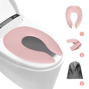 Reducteur Toilette Enfant, Siège de Toilette Pliable pour Enfants, Réducteur de Toilette pour Bébé, Réducteur WC Enfants Portatif,Siège de Toilette de Voyage pour Enfants,Sac de transport inclus,Rose (Galaxy Schlachtschiff, neuf)