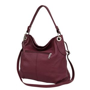 AMBRA Moda Sac à main femme Sac à bandoulière sac à bandoulière sac fourre-tout cuir véritable GL012 (Bordeaux) (Ambra Moda, neuf)