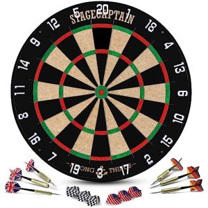 Stagecaptain DBS-1715C Bullseye Champion Cible de fl&eacute;chettes en sisal avec Fils Fins, 6 fl&eacute;chettes et 4 Jeux de Flights &ndash; Cible steeldarts Professionnelle. (Maison de la musique Kirstein, neuf)