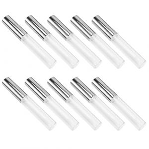 Beavorty 10 Pièces tube circulaire à lèvres lip gloss verre transparent tube à lèvres pour le voyage contenant de brillant à lèvres rechargeable mini tube de brillant à lèvres mode Silver (T Innovation·HX, neuf)