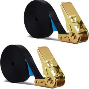 2 Pi&egrave;ces 12m Sangle d'Arrimage, BetterJonny Sangle &agrave; Cliquet avec Boucle de Serrage, 1000KG Sangle de Fixation,Largeur de Sangle 25 mm,Sangle &agrave; cliquet avec cliquet pour Fixation Voiture,Moto(Noir) (BASICON, neuf)