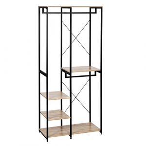 WOLTU Porte-manteau avec Étagère de Rangement, Penderie Vêtement Industrielle avec Cadre Métallique, 90x40x204,5 cm,en Bois MDF et en Métal, Chêne Clair + Noir (WOLTU GmbH, neuf)