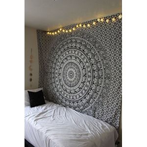 RAJRANG Hippie Mandala - 127x152 cmTapisserie d'éléphant Tapisseries Mandala en noir et blanc Décor bohémien Grande Reine Tenture Murale Art Grande Décoration de Chambre en Coton (Genera Online EU, neuf)