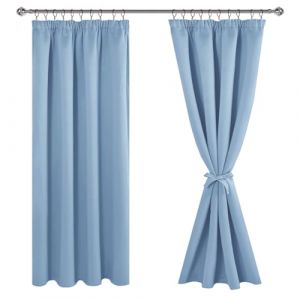 JIUZHEN Rideaux Occultants Galon Fronceur pour Rail Lot de 2 Rideau Isolant Thermique Anti UV Double Rideaux Decoration Bloquer Lumiere pour Salon Chambre 117x183cm(LxH) Bleu Clair (JIUZHEN, neuf)