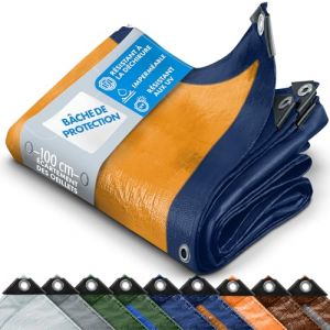 KARAT - Bâche de Protection - Tarpaulin étanche, résistant à la déchirure - Bâche avec Oeillets Inoxydable - Couverture extérieure pour travaux - Epaisse densité 80 g/m², Bleu-Orange 8x14 m (Velvet Trading, neuf)