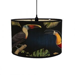 FANSU Abat-Jour en Tissu Classique Tambour Abat-jour, Plante Oiseau Remplacement Abat, Jour Fait à la Main, pour Lampe de Table Suspension Lampe de Chevet Lampadaire (Bleu foncé,30x30x20cm) (JINBO, neuf)
