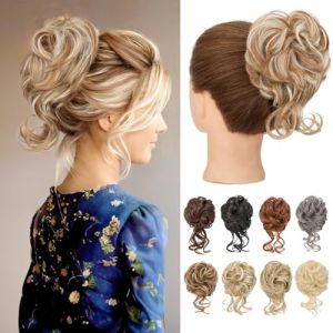 Benehair Postiche Chignon Cheveux Naturel Chignon Postiche Cheveux Bouclé Extensions de Cheveux Ondulés Synthétiques Chignon Elastique pour Femme (Blond Mélangé à Blond Blanc, 75g) (fashion idol collection, neuf)