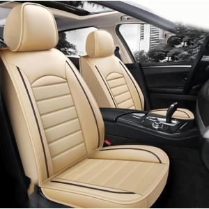 Cuir Voiture Ensembles Housses Siège pour VW Touareg III II I(GP2 AD1 5N) R/W12/V8/V6 2002-2025,Confortables Respirant Housses Siege Avant Arrière Accessoire,C-Beige Style (Genius -Store, neuf)
