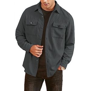Elegancity Chemise à Veste en Velours Côtelé Bûcheron Homme à Manches Longues Casual Bouton Chemise Veste Regular Fit Deux Poches Gris, XXXL (Elegancity, neuf)