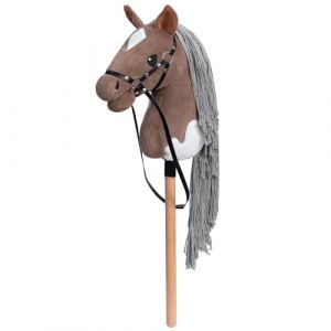 BEJOY Cheval B&acirc;ton Cheval de Jeux, Cheval sur B&acirc;ton avec Licol et R&ecirc;nes, Jeu d'&Eacute;quitation pour Enfants Filles, Grand Cheval de Jeux, Brun-Blanc (BEJOY GLOBAL, neuf)