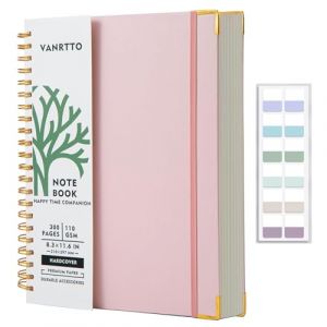 Amythe Carnet de notes A4 ligné à spirales, couverture rigide, 150 feuilles/300 pages, pour l'écriture, papier ligné 110 g/m², avec onglets, pour bureau et école, 21 x 29,7 cm, rose (Amythe, neuf)