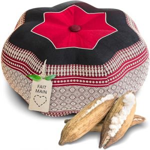 Livasia Coussin de m&eacute;ditation &eacute;toile Grande Taille - &Oslash; 40x20cm - Coussin de Yoga kapok, Pouf, Coussin de Sol Yoga Zen m&eacute;ditation, Coussin zafu Jardin Balcon, Coussin d&rsquo;Assise Fait Main (Rouge/Noir) (livasia, neuf)