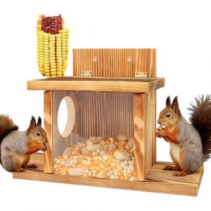 VEGOATY Mangeoire pour &eacute;cureuils R&eacute;sistante aux intemp&eacute;ries : 35,2 &times; 12,8 &times; 24 cm Mangeoire pour &eacute;cureuils en bois stable, design Flip-Top pour station d'alimentation pour &eacute;cureuils, station (SnapNShop Trading, neuf)
