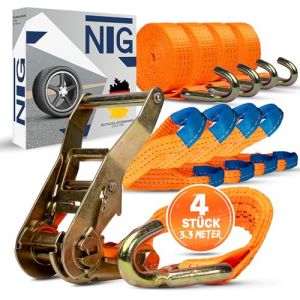 4 pièces Sangle de Serrage pour Transport Automobile | 35mm | Longueur 3300 mm | 3000 daN | Sangle d'arrimage | Blocage de Roue | Voiture | Sangle de Pneu | remorque | véhicule Utilitaire | 35 mm (Nutzfahrzeug Technik GmbH, neuf)