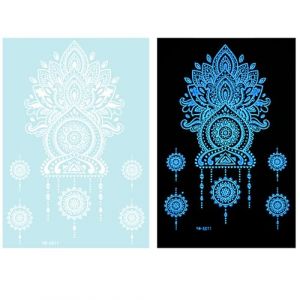 1 feuille de tatouage temporaire bleu phosphorescent pour femmes filles adultes phosphorescents fleurs abstraites motifs fleurs (HEziej, neuf)