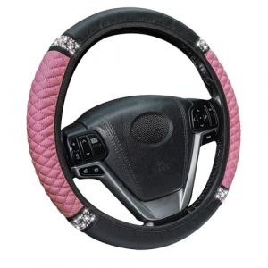 Huiguli Couvre Volant Voiture, 37-38.1CM Bling Housse Volant Voiture en Cuir Microfibre, Universelle Protège-Volant pour Auto Volant Ronde en D, Respirant et Antidérapant, Rose (HUIGULI, neuf)
