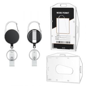 2Pcs Porte-Cartes en PC Plastique Transparent, Porte-Badge Vertical et Horizontal, avec 2Pcs Porte Badge Enrouleur pour Carte de Visite, Carte de Cr&eacute;dit, Nominatif et Carte D'identit&eacute; (Starba, neuf)