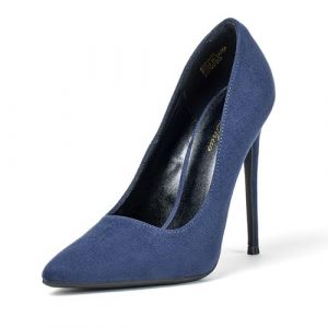 GENSHUO Escarpins 12CM pour Femmes, Bout Fermé, Talons Aiguilles, Chaussures à Enfiler Sexy à Talons Hauts, Chaussures de Soirée de Mariage, Daim Bleu Marine, 37 EU (angelilazhou, neuf)