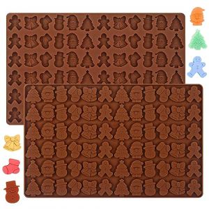 Webake Lot de 2 moules &agrave; chocolat de No&euml;l en silicone - 72 cavit&eacute;s - Mini bonhomme de pain d'&eacute;pices - Arbre de No&euml;l - Bonhomme de neige - Clochette de No&euml;l - Moules pour bonbons en g&eacute;latine (Webake.German, neuf)