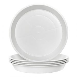 Kunjocy Lot de 5 soucoupes rondes en plastique pour pot de fleurs de jardin, int&eacute;rieur et ext&eacute;rieur, jusqu'&agrave; 27 cm (blanc, ext&eacute;rieur 30 cm) (Bootky UK, neuf)