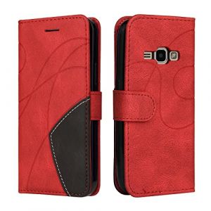 Fatcatparadise Coque pour Samsung Galaxy J1 2016 / J120,Etui en Cuir PU Portefeuille Housse Fermeture Magnétique und Flip Case avec Antichoc TPU, Etui à Rabat, Fentes pour Cartes (Rouge) (Fatcatparadise, neuf)